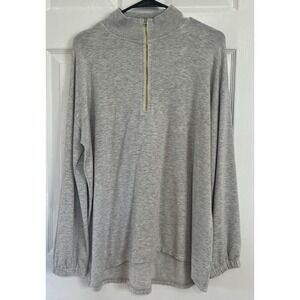 Loft Lightweight Quarter Zip Pullover Long Sleeve Relaxed Gray Sweatshirt Sz L